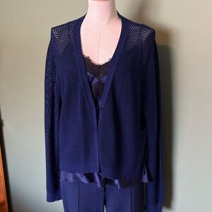 Navy Open-Weave V-Neck Cardigan - Women